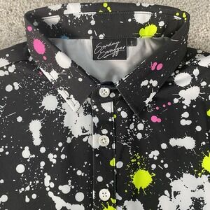 Sunday Swagger Black Paint Splatter Polo S/S Golf Shirt Performance Mens L *Read